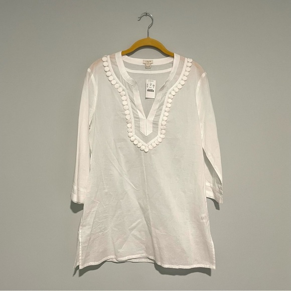 NWT J Crew Factory White Pom Pom Blouse Top size M - Picture 7 of 11